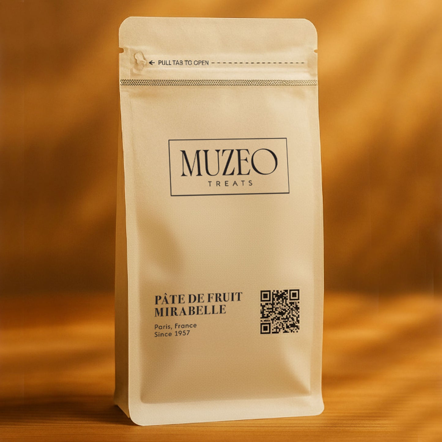 <div style="text-align: center;"> <span style="color: #1D1919;">Pâte de Fruit Mirabelle (4 oz.)</span><br><span style="color: #444444;">Paris, France</span> <br> <span style="color: #444444;">Pouch Dims. 7.5" x 3.5" x 2.15"</span> </div>