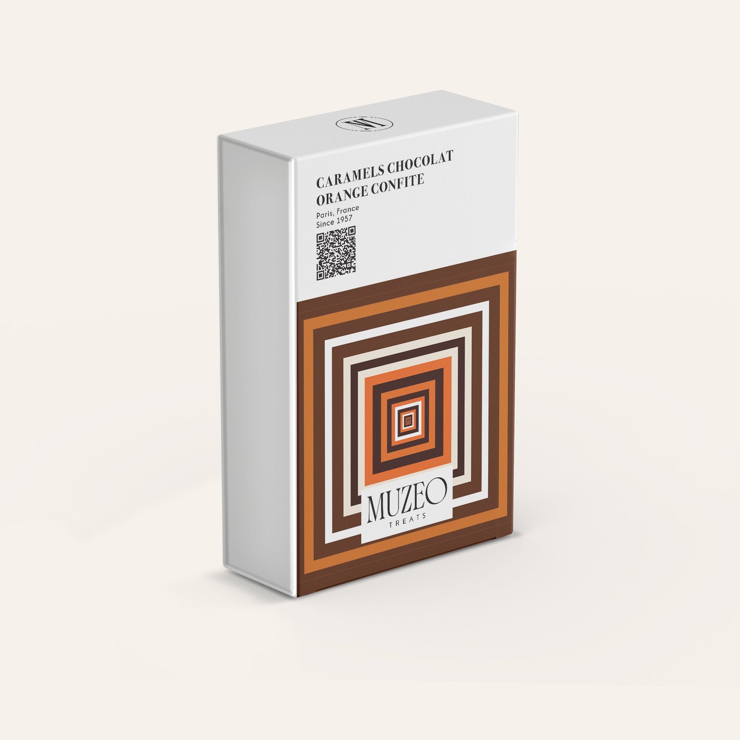 <div style="text-align: center;"> <span style="color: #1D1919;">Caramels Chocolat Orange Confite</span> <br> <span style="color: #1D1919;">Caramel Assortment (4 oz.)</span> <br><span style="color: #444444;">Paris, France </span> <br> <span style="color: #444444;">Since 1957</span> </div>