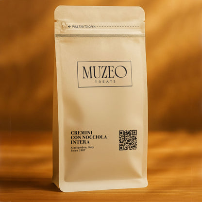 <div style="text-align: center;"> <span style="color: #1D1919;"> Cremini con Nocciola Intera (5 oz.)</span><br><span style="color: #444444;">Alessandria, Italy</span> <br> <span style="color: #444444;">Pouch Dims. 7.5" x 3.5" x 2.15"</span> </div> 