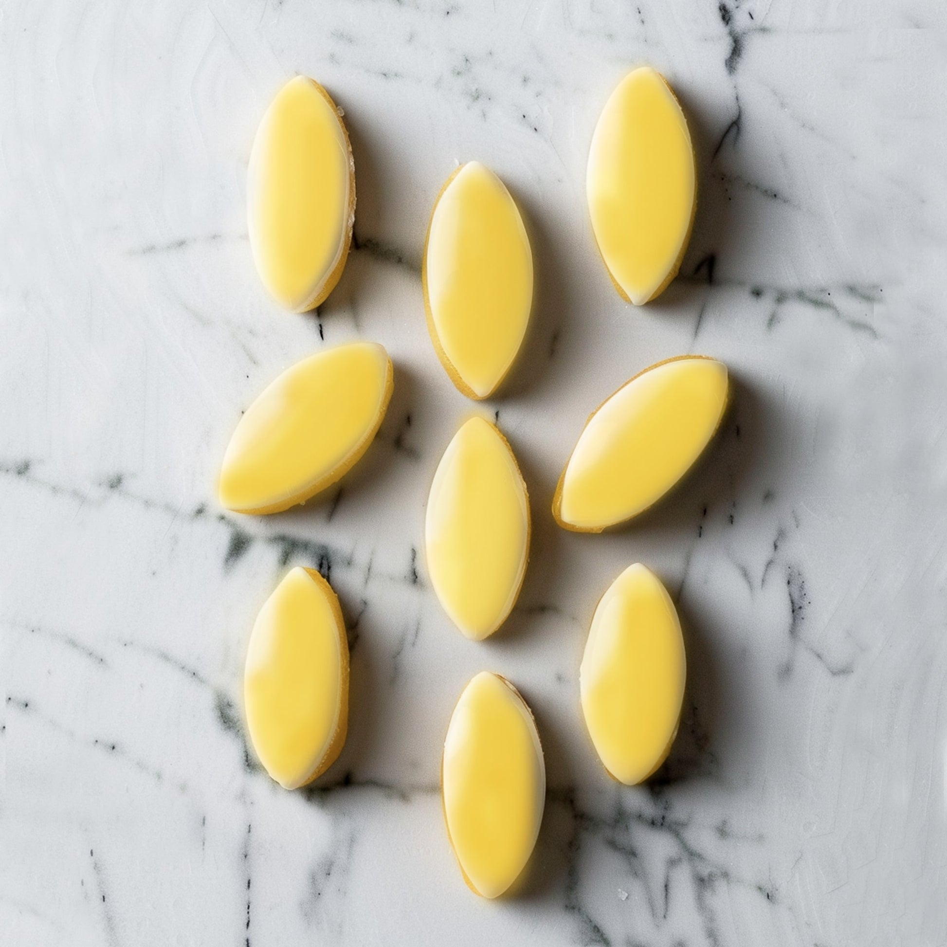 <div style="text-align: center;">   <span style="color: #1D1919;">Lemon Calissons</span> <br> <span style="color: #444444;"> <i> Calissons Citron</i></span> <br>