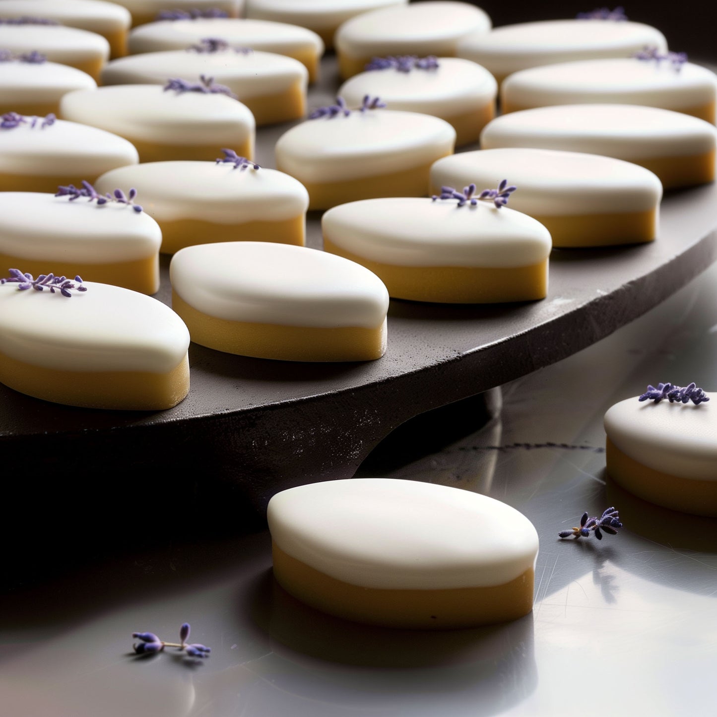 <div style="text-align: center;"> <span style="color: #1D1919;">Lavender Calissons</span> <br><span style="color: #444444;"> <i> Calissons Lavande</i></span> <br>