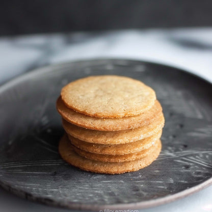 <div style="text-align: center;">   <span style="color: #1D1919;">Salted Caramel Butter Cookies</span> <br><span style="color: #444444;"> <i> Tuiles Caramel Beurre Salé</i></span> <br>