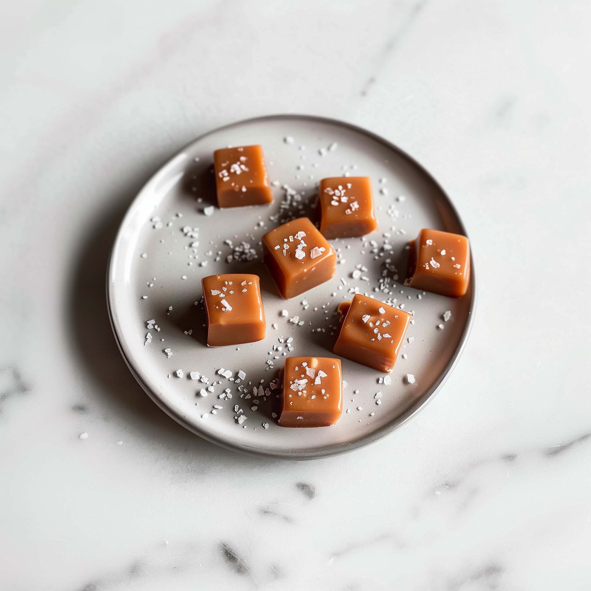 <div style="text-align: center;">   <span style="color: #1D1919;">French Sea Salt & Apple Brandy Caramels</span> <br><span style="color: #444444;"> <i> Caramels Pommeau de Normandie</i></span> <br>