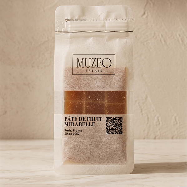 <div style="text-align: center;"> <span style="color: #1D1919;">Pâte de Fruit Mirabelle (5 oz.)</span><br><span style="color: #444444;">Paris, France</span> <br> <span style="color: #444444;">Pouch Dims. 7.5" x 3.5" x 2.15"</span> </div> 